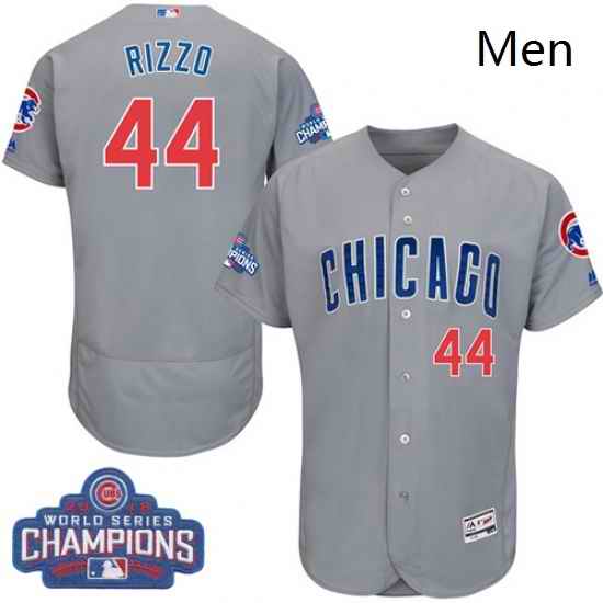 Mens Majestic Chicago Cubs 44 Anthony Rizzo Grey 2016 World Series Champions Flexbase Authentic Collection MLB Jersey